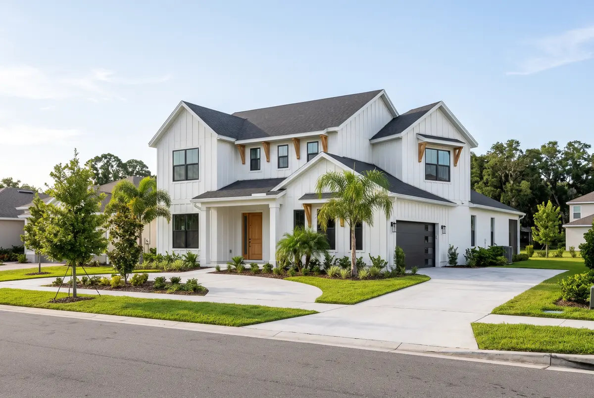 Finished home with landscaping
